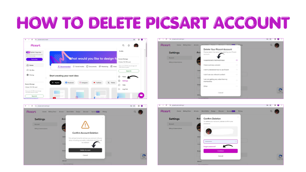 How to delete picsart account